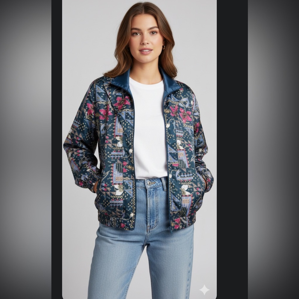 Vintage Rafael Whimsigoth Grandmacore Aesthetic Geometric Floral Windbreaker